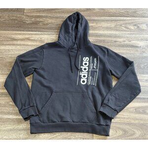 ADIDAS MEN'S SIZE M HOODIE SWEATER BLACK WHITE FRONT POCKET ATHLETIC SPORT